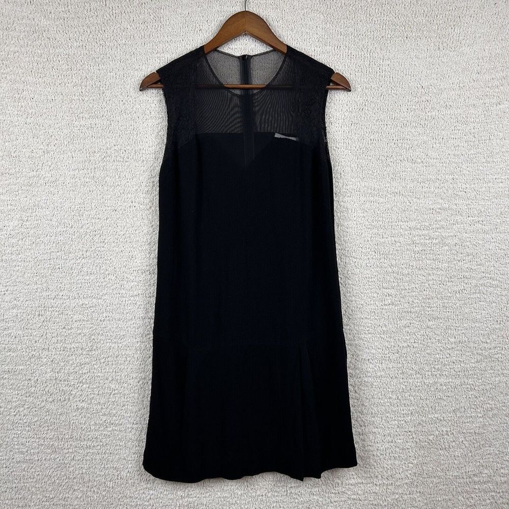 Sandro Paris Dress Womens 2/ US 6 Black Textured Round Neck Mesh Zip Up R3846H